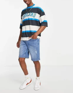 Only & Sons Slim Fit Tapered Denim Shorts With Rips In Light Blue For Men Blue Denim -Modern Clothing Shop 201892909 3