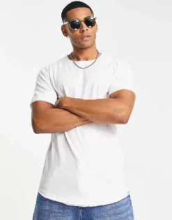 ONLY & SONS Raw Edge Longline Curve Hem T-shirt In White For Men Bright White -Modern Clothing Shop 202503813 1 brightwhite 1