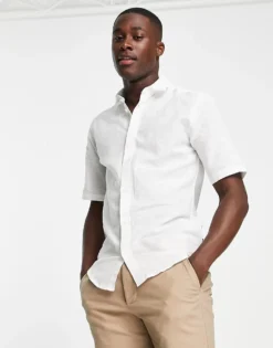ONLY & SONS Short Sleeve Slim Fit Shirt In Linen Mix In White For Men -Modern Clothing Shop 202504477 1 white 1