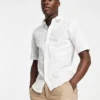 ONLY & SONS Short Sleeve Slim Fit Shirt In Linen Mix In White For Men