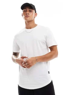 ONLY & SONS Longline Curve Hem T-shirt In White For Men -Modern Clothing Shop 202522436 1 white 1