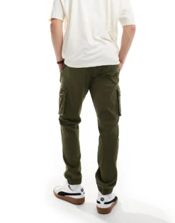 ONLY & SONS Tapered Fit Cargo Trouser With Cuffed Bottom In Khaki For Men Olive Night -Modern Clothing Shop 202958490 4