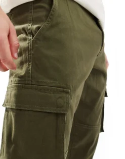 ONLY & SONS Tapered Fit Cargo Trouser With Cuffed Bottom In Khaki For Men Olive Night -Modern Clothing Shop 202958490 5