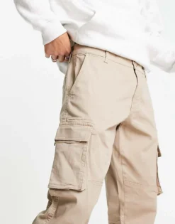 ONLY & SONS Tapered Fit Cuffed Cargo Trousers In Stone For Men Chinchilla -Modern Clothing Shop 202958766 3
