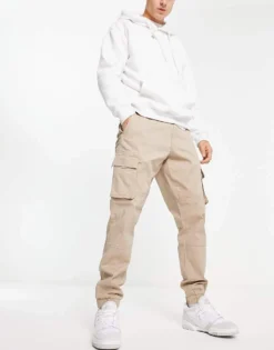 ONLY & SONS Tapered Fit Cuffed Cargo Trousers In Stone For Men Chinchilla -Modern Clothing Shop 202958766 4