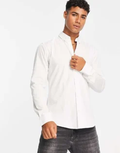 ONLY & SONS Slim Fit Stretch Poplin Shirt In White For Men -Modern Clothing Shop 202967275 1 white 1