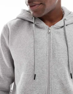 ONLY & SONS Zip Through Hoodie In Light Grey For Men Light Grey Melange -Modern Clothing Shop 202971015 3