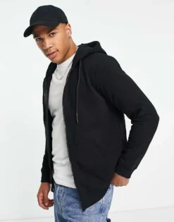 Only & Sons Zip Through Hoodie In Black For Men