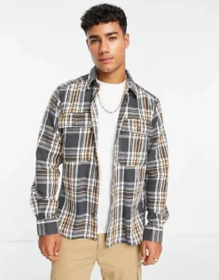 ONLY & SONS Flannel Overshirt In Grey Check For Men Grey Pinstripe -Modern Clothing Shop 203322079 1 greypinstripe 1