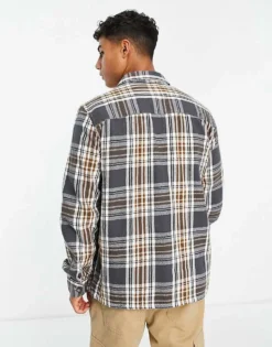 ONLY & SONS Flannel Overshirt In Grey Check For Men Grey Pinstripe -Modern Clothing Shop 203322079 4