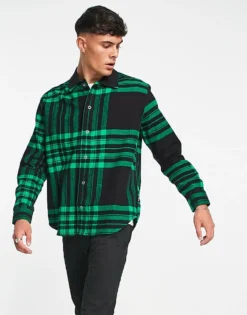 ONLY & SONS Heavyweight Check Shirt In Black And Green For Men Jelly Bean
