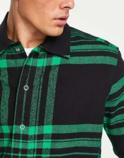 ONLY & SONS Heavyweight Check Shirt In Black And Green For Men Jelly Bean -Modern Clothing Shop 203492700 3