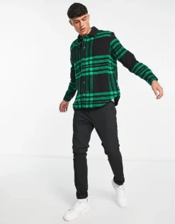 ONLY & SONS Heavyweight Check Shirt In Black And Green For Men Jelly Bean -Modern Clothing Shop 203492700 4