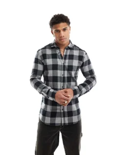 ONLY & SONS Buffalo Check Shirt In Grey And Black For Men Griffin