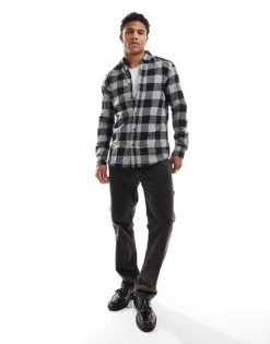 ONLY & SONS Buffalo Check Shirt In Grey And Black For Men Griffin -Modern Clothing Shop 203499364 3