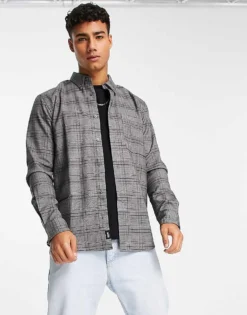 ONLY & SONS Smart Check Overshirt In Dark Grey For Men Dark Grey Melange