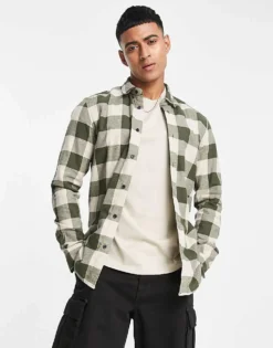 ONLY & SONS Buffalo Check Shirt In Khaki And Beige For Men Forest Night Sl -Modern Clothing Shop 203503626 1 forestnightsl 1
