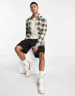 ONLY & SONS Buffalo Check Shirt In Khaki And Beige For Men Forest Night Sl -Modern Clothing Shop 203503626 4