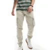 Only & Sons Tapered Fit Cargo Trousers With Cuffed Bottom In Sand For Men Silver Lining