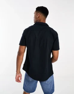 ONLY & SONS Short Sleeve Oxford Shirt With Revere Collar In Navy For Men Dark Navy -Modern Clothing Shop 203793351 4