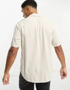 ONLY & SONS Short Sleeve Viscose Shirt With Revere Collar In Beige For Men Silver Lining -Modern Clothing Shop 203793373 4