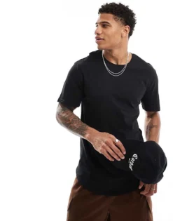 ONLY & SONS Longline T-shirt With Curved Hem In Black For Men