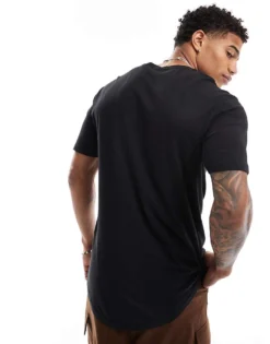 ONLY & SONS Longline T-shirt With Curved Hem In Black For Men -Modern Clothing Shop 204045208 4