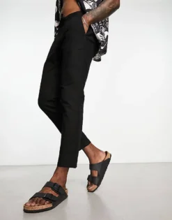 ONLY & SONS Linen Mix Cropped Trouser In Black For Men -Modern Clothing Shop 204401832 1 black 1