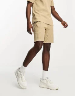 Only & Sons Ribbed Polo & Short Co-ord In Beige -Modern Clothing Shop 204401834 1 silverlining
