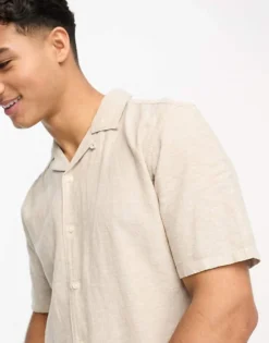 ONLY & SONS Linen Mix Revere Collar Shirt In Beige For Men Chinchilla -Modern Clothing Shop 204401859 3