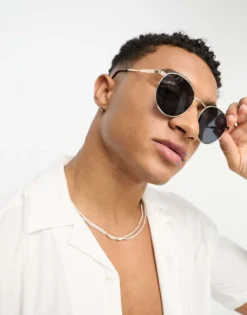 ONLY & SONS Round Sunglasses In Gold For Men -Modern Clothing Shop 204401985 3