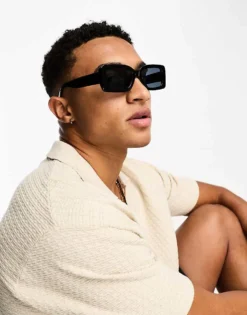 ONLY & SONS Rectangle Sunglasses In Black For Men