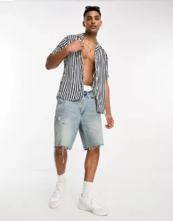 ONLY & SONS Revere Collar Stripe Shirt In Navy For Men Dress Blues -Modern Clothing Shop 204402082 3