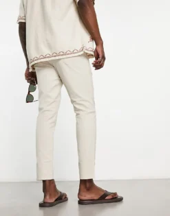 ONLY & SONS Linen Mix Cropped Trouser In Beige For Men Silver Lining -Modern Clothing Shop 204402185 3