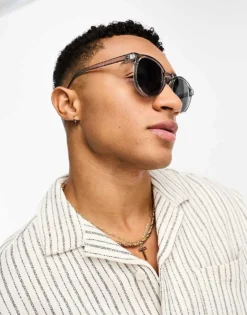 ONLY & SONS Round Sunglasses In Grey For Men Limestone -Modern Clothing Shop 204402216 3