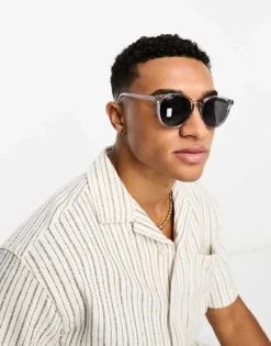 ONLY & SONS Round Sunglasses In Grey For Men Limestone -Modern Clothing Shop 204402216 4