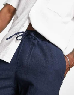ONLY & SONS Linen Mix Cropped Trouser In Navy For Men Dark Navy -Modern Clothing Shop 204402290 4