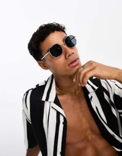 ONLY & SONS Hexagonal Sunglasses In Gold For Men Gold Colour -Modern Clothing Shop 204402344 3