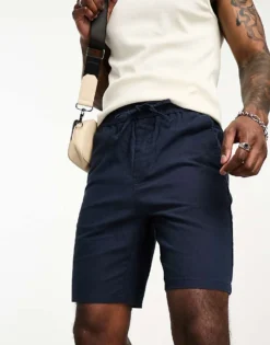 ONLY & SONS Linen Mix Elasticated Waist Shorts In Navy For Men Dark Navy -Modern Clothing Shop 204402407 1 darknavy 1