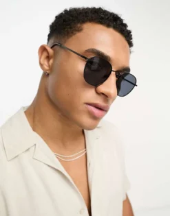 ONLY & SONS Round Sunglasses In Black For Men -Modern Clothing Shop 204402458 3