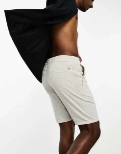 ONLY & SONS Linen Mix Shorts In White And Grey Pinstripe For Men White & Grey -Modern Clothing Shop 204561584 3