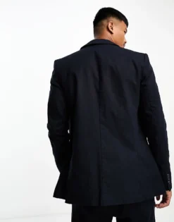 ONLY & SONS Slim Fit Linen Mix Suit Jacket In Navy For Men Dark Navy -Modern Clothing Shop 204631280 3