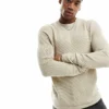 ONLY & SONS Crew Neck Textured Knit Jumper In Beige For Men Silver Lining