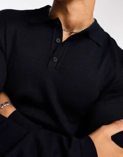 ONLY & SONS Knitted Long Sleeve Polo In Navy For Men Dark Navy -Modern Clothing Shop 204800035 3