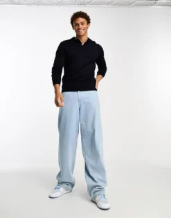 ONLY & SONS Knitted Long Sleeve Polo In Navy For Men Dark Navy -Modern Clothing Shop 204800035 4