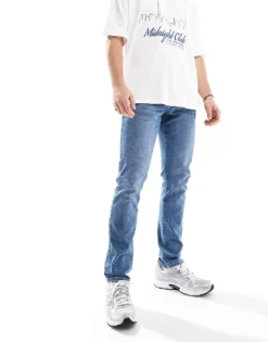 ONLY & SONS Loom Slim Fit Jeans In Mid Wash For Men Medium Blue Denim