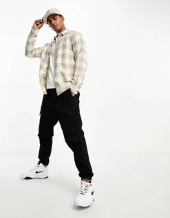 ONLY & SONS Buffalo Check Shirt In Ecru And Beige For Men Antique White -Modern Clothing Shop 204800310 4