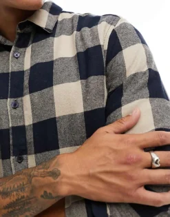 ONLY & SONS Buffalo Check Shirt In Navy And Beige For Men Dark Navy -Modern Clothing Shop 204800356 4