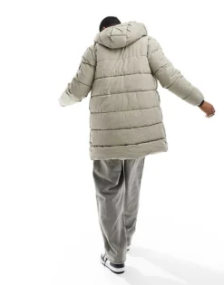 ONLY & SONS Longline Hood Puffer Jacket In Beige For Men Vintage Khaki -Modern Clothing Shop 204957527 4