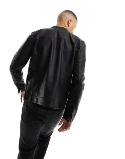 ONLY & SONS Faux Leather Racer Jacket In Black For Men -Modern Clothing Shop 204957607 4